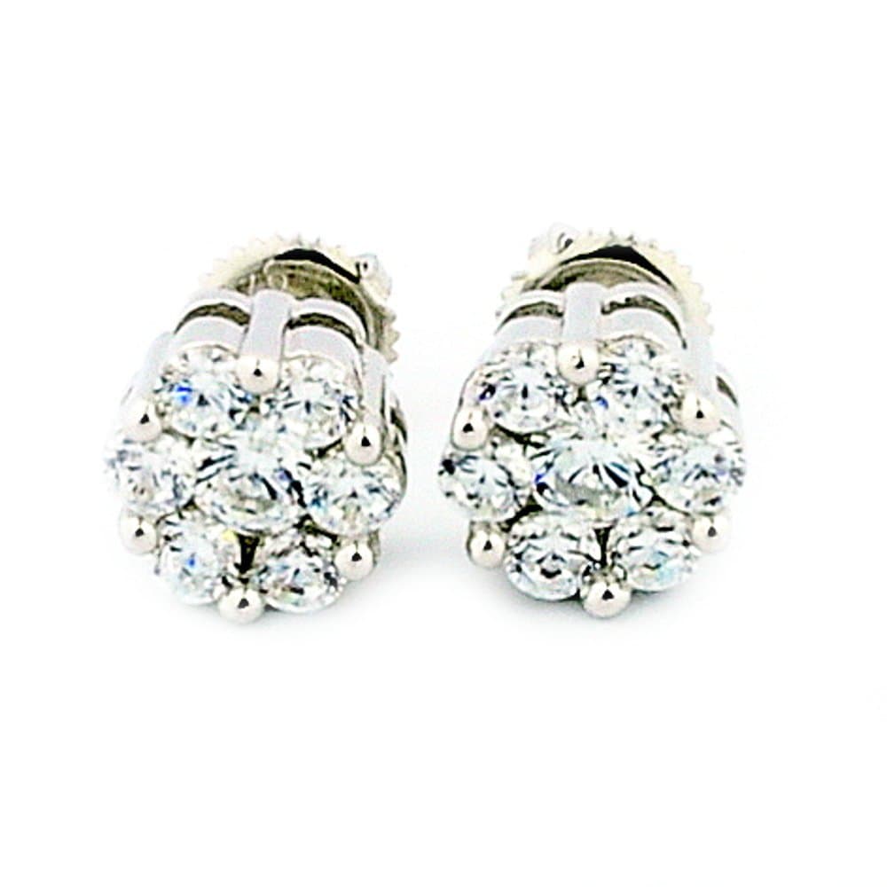 8mm Wide Cluster Earrings Screw Back Sterling Silver Round CZ 4cttww Size