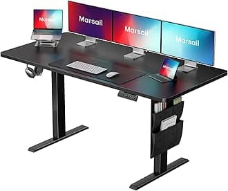 Marsail Standing Desk Adjustable Height 55x24 Inch, Electric Standing Desk with Storage Bag, Stand up Desk for Home Office Computer Desk Memory Preset with Headphone Hook