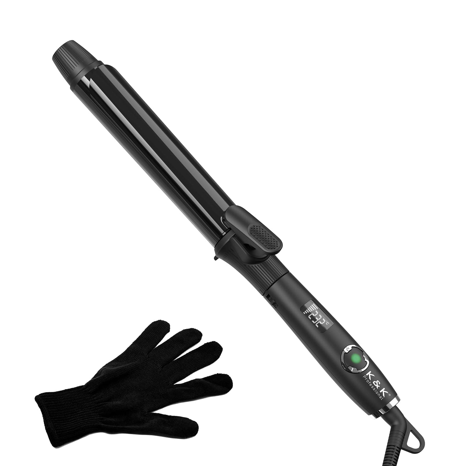 K&K Hair Curling Wand, 25mm Ceramic Titanium Barrel, Digital Display, 50-230°C, 60 Min Auto Shut Off (32mm)