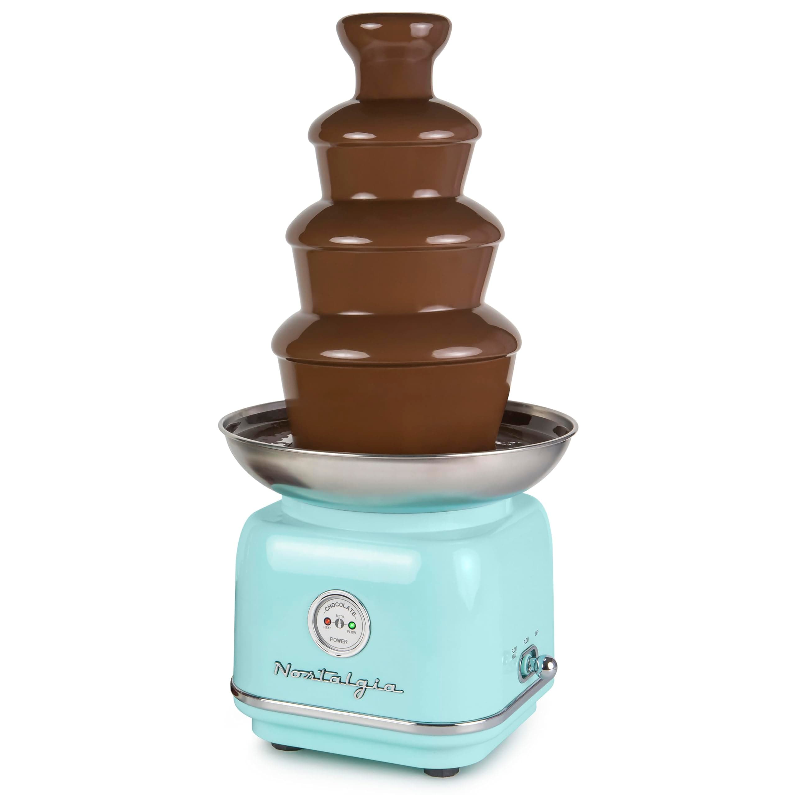 CLCF4AQ Retro Chocolate Fondue Fountain, 2-Pound Capacity, Easy to Assemble 4 Tiers, Perfect For Nacho Cheese, BBQ Sauce, Ranch, Liqueurs, Aqua