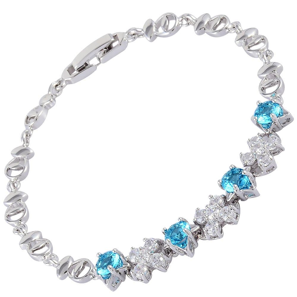RIZILIATennis Bracelet [18cm/7inch] with Round Cut Gemstones CZ [6 Colours available] in 18K White Gold Plated, Simple Modern Elegance