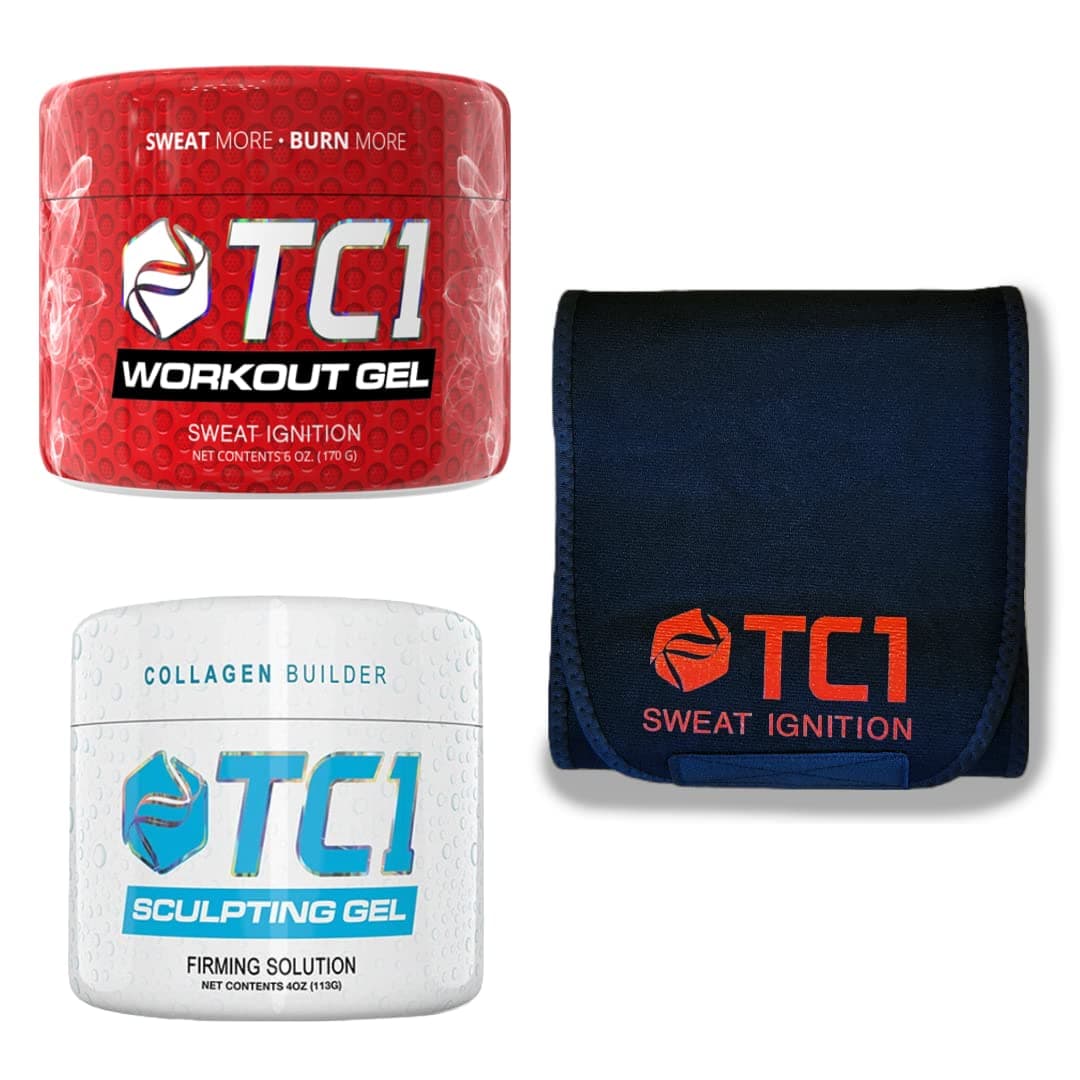TC1 Waist Sweat Belt including Sculpt Gel and Advanced Topical Sweat Workout Enhancer with Capsaicin