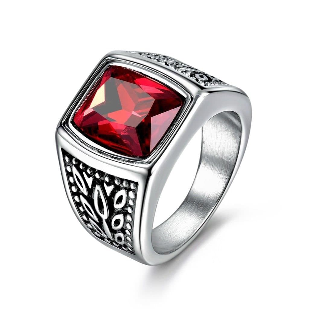 Promsup Mens Square Red Garnet Ruby Stainless Steel Solitaire Wedding Band Rings Jewelry (10)