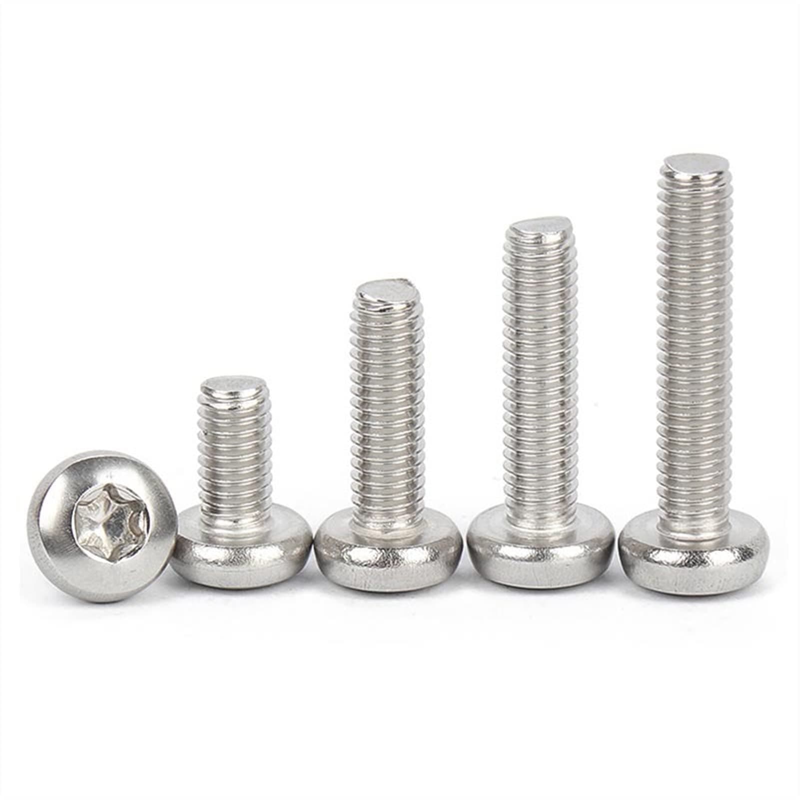 Genérico 10 / 50ps 304 A2-70 Stainless Steel Six-Lobe TORX TORRX Six Lobe Head Screw Round Bun M2 Length = 3-50mm GB2672 (Color : 16mm, Size : 50mm) Pcs M2)