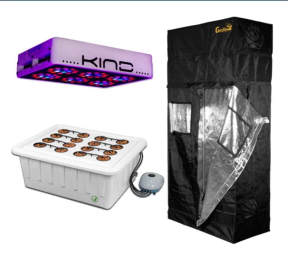 Complete Turnkey Indoor Garden Grow Room Kit with 2' x 4' Gorilla Grow Tent, Kind LED Grow Light, and SuperCloset SuperPonic 16 Hydroponic System