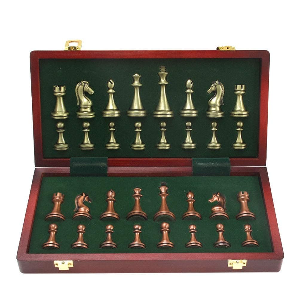 DUOER home Metal Glossy Chess Pieces Solid Wooden Folding Chess Board High Grade Professional Chess Games Set