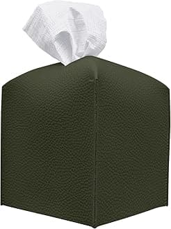 Carrotez Tissue Box Cover, [Refined] Modern PU Leather Square Tissue Box Holder - Decorative Holder/Organizer for Bathroom Vanity Countertop, Night Stands, Office Desk & Car 5"X5"X5" - Khaki