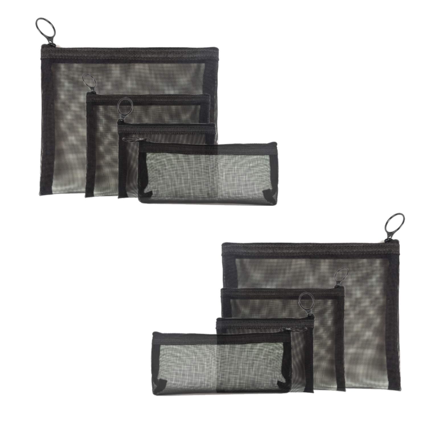 Patu Zipper Mesh Bags, 3 Assorted Sizes (A5 / A6 / A7), 6 Pieces - Pencils Office Documents Classifying and Collecting, Cosmetic Travel Kit Organizer Pouch, Black