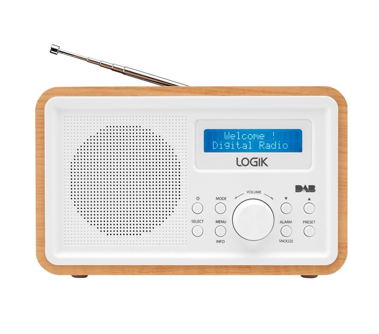 LOGIK - LHDR15 Portable DAB/FM Clock Radio - Light Wood & White