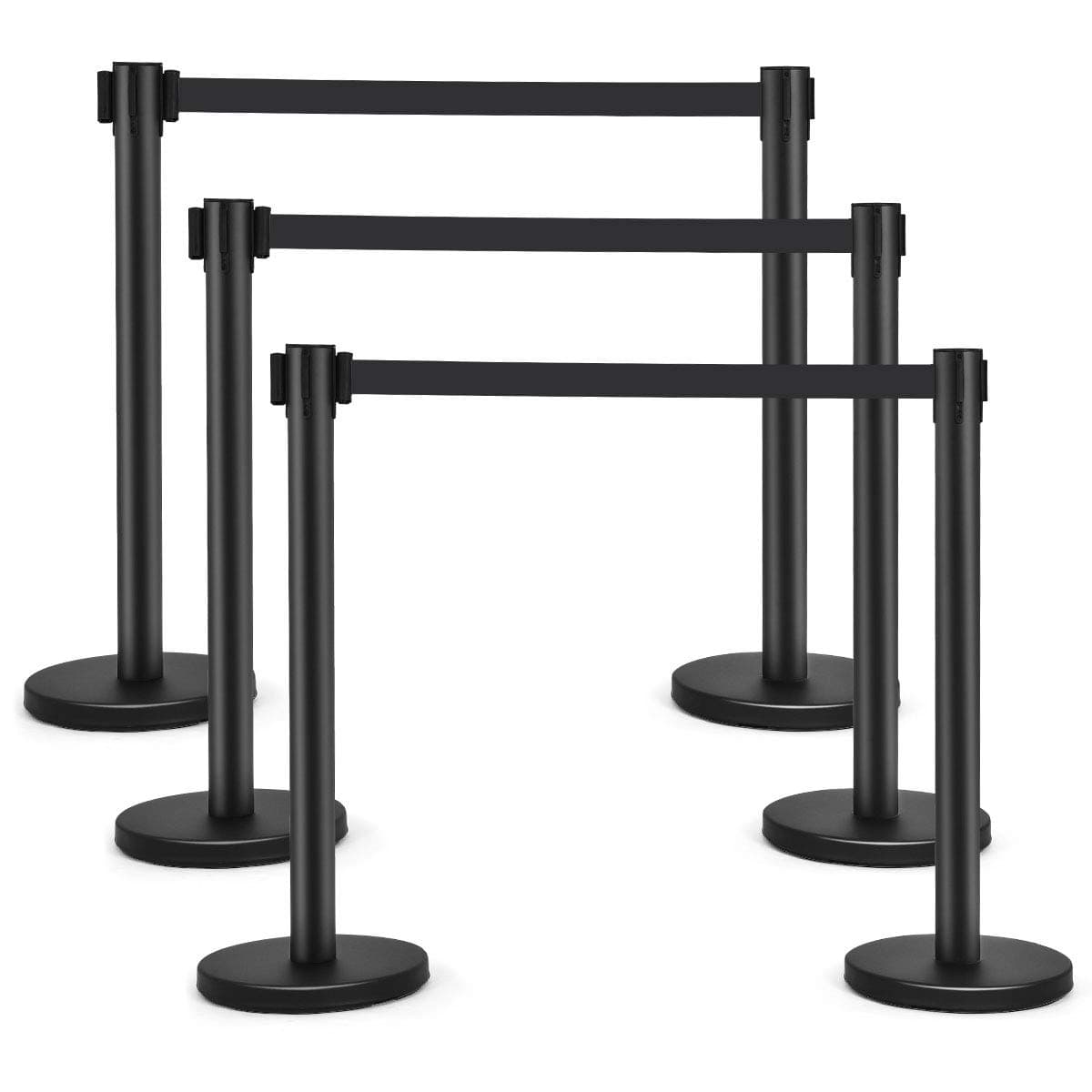 6Pcs Stanchions, Crowd Control Barriers with 6.5' Retractable Belt, Stainless Steel Stanchion Posts Queue Line Pole, 35" Height, Easy Connect Assembly