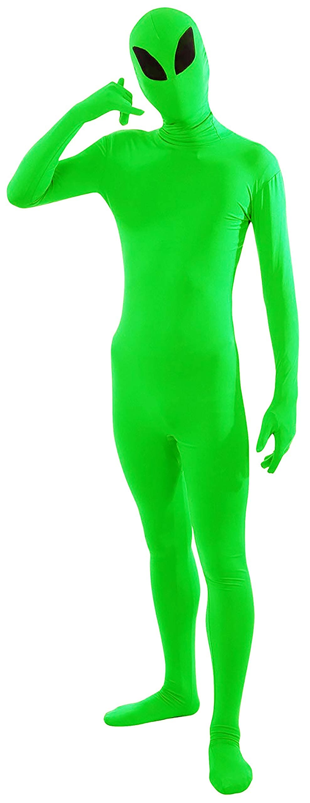 Men's and Women's Spandex Full Body Zentai Costume Bodysuit, Lime Green Alien, Small