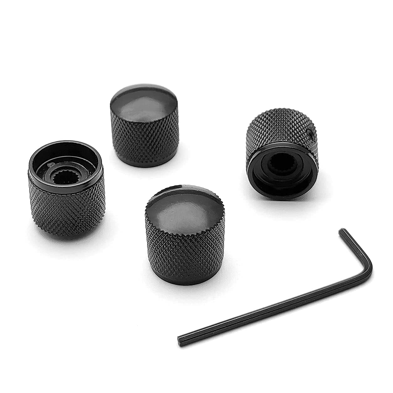 SAPHUE 4 Pcs Metal Volume Tone Dome Tone Guitar Speed Control Knobs with Allen Keys Screws Set for Fender Strat Telecaster Gibson Les Paul Electric Guitar or Bass(Black)