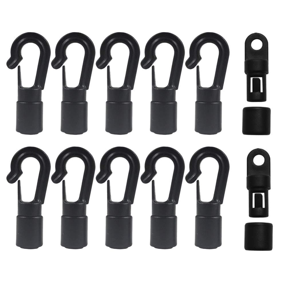 ULTECHNOVO Bungee Shock Cord Hooks Elastic Cord Terminal Ends Shock Cord End Hooks Plastic Lashing Hook for Kayaks Boat Elastic Cord Rope 12pcs (TypeA and TypeB)