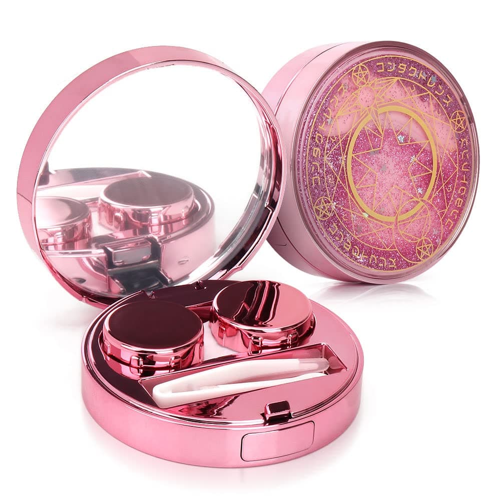 ofone Contact Lens Case, Bling Stars Colored Contacts Travel Cases with Remover Tool, Tweezers & Mirror, Contact Lenses Holder Container Storage Kit for Women and Girls (Pink)
