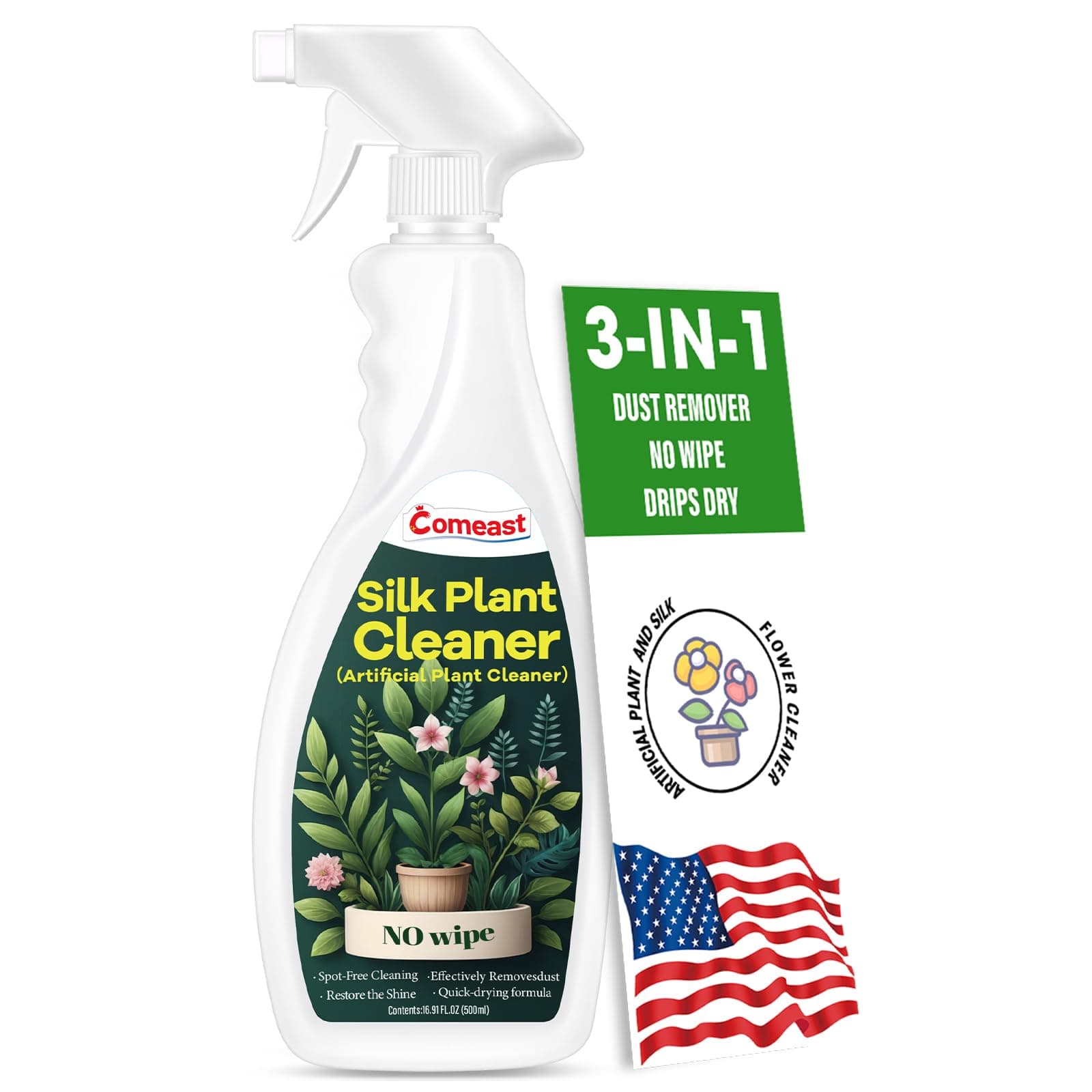 Silk Plant Cleaner Spray No Wipe, Artificial Plant Cleaner and Silk Flower Cleaner Spray, Silk Flower Cleaner Spray No Wipe Spray Away Dust Remover, Drips Dry Faux Plant Spot-Free Cleaner 16.91 Fl oz