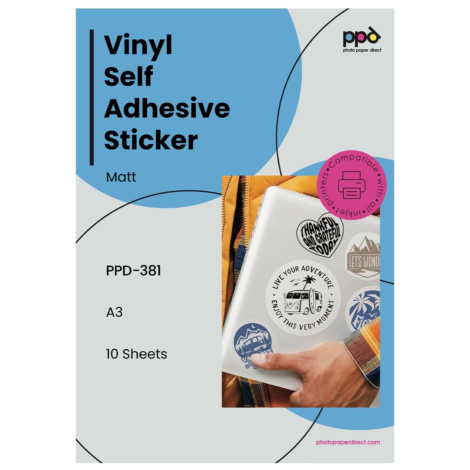 PPD 10 Sheets A3 Inkjet Printable Matt Self Adhesive Vinyl Sticker Paper Waterproof PPD-381-10