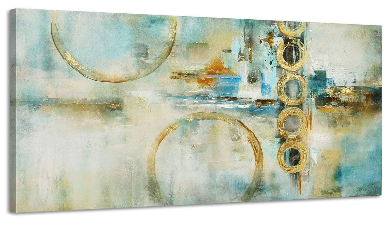 Large Abstract Painting Canvas Wall Art Picture Print Wall Decoration for Living Room Modern Framed Artwork Hang in Bedroom Office Home Wall Decor Golden Circle Green Gray Abstract Giclee Print 30x60