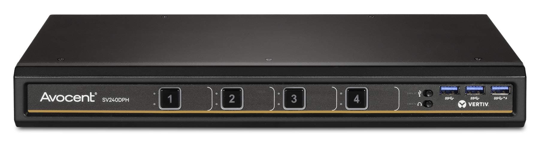 Vertiv Avocent SwitchView Desktop KVM, 4 Port, Single Head Monitor, Universal Connector, TAA Compliant, Zero-Delay Switching, USB 3.0, High-Speed Charging, Hot-Key Switching (SV240DPH-400)