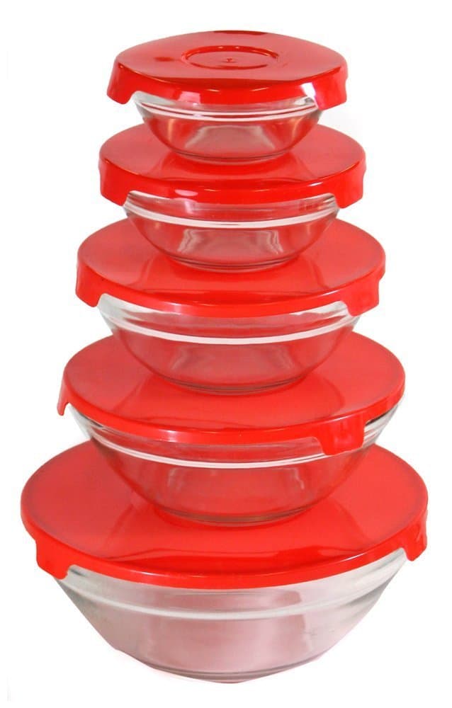 KITCHEN DIVA Premium Glass Bowls Set with Airtight Lids | Microwave & Dishwasher Safe | Elegant & Versatile | 5 Sizes Included For Versatile Storage Purposes