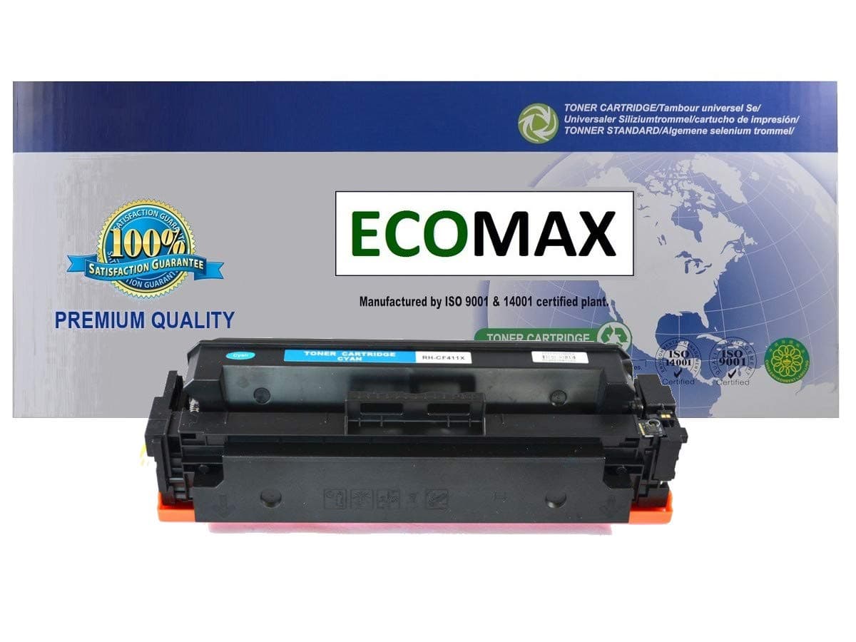 ECOMAX Premium Compatible CF411X High Yield Cyan Color Toner Cartridge, Replacement Use For 410X Cyan, MFP M452 M452dw M477 M477fdw M477fnw M377dw