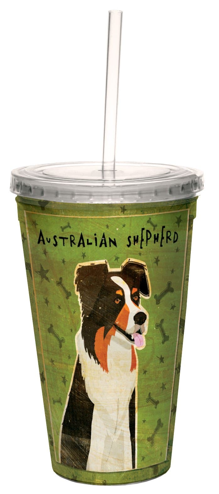 Tree-Free Greetings cc34062 Australian Shepherd by John W. Golden Artful Traveler Double-Walled Cool Cup with Reusable Straw, 16-Ounce