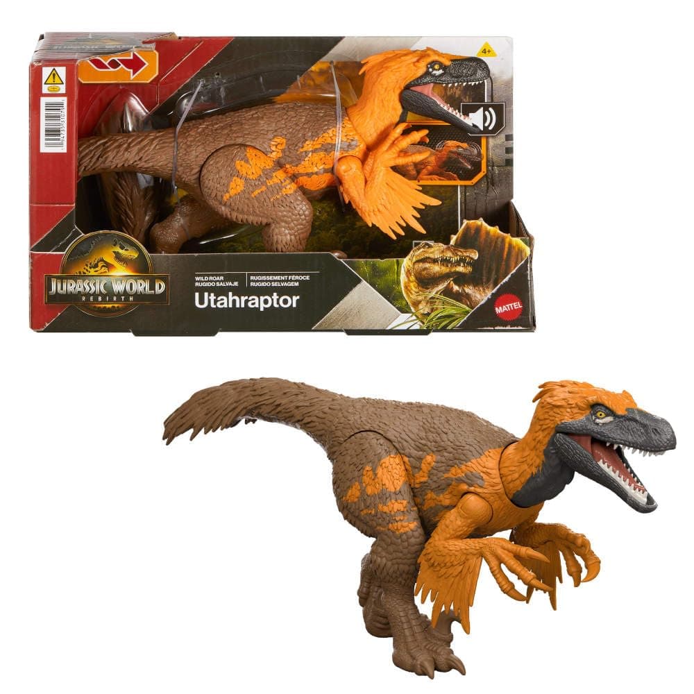 Mattel Jurassic World: Renaissance Utahraptor, Articulated Dinosaur with Bite Controlled from Tail, Attack in All Directions, Fierce Roar, Sound and Virtual Game JGC80