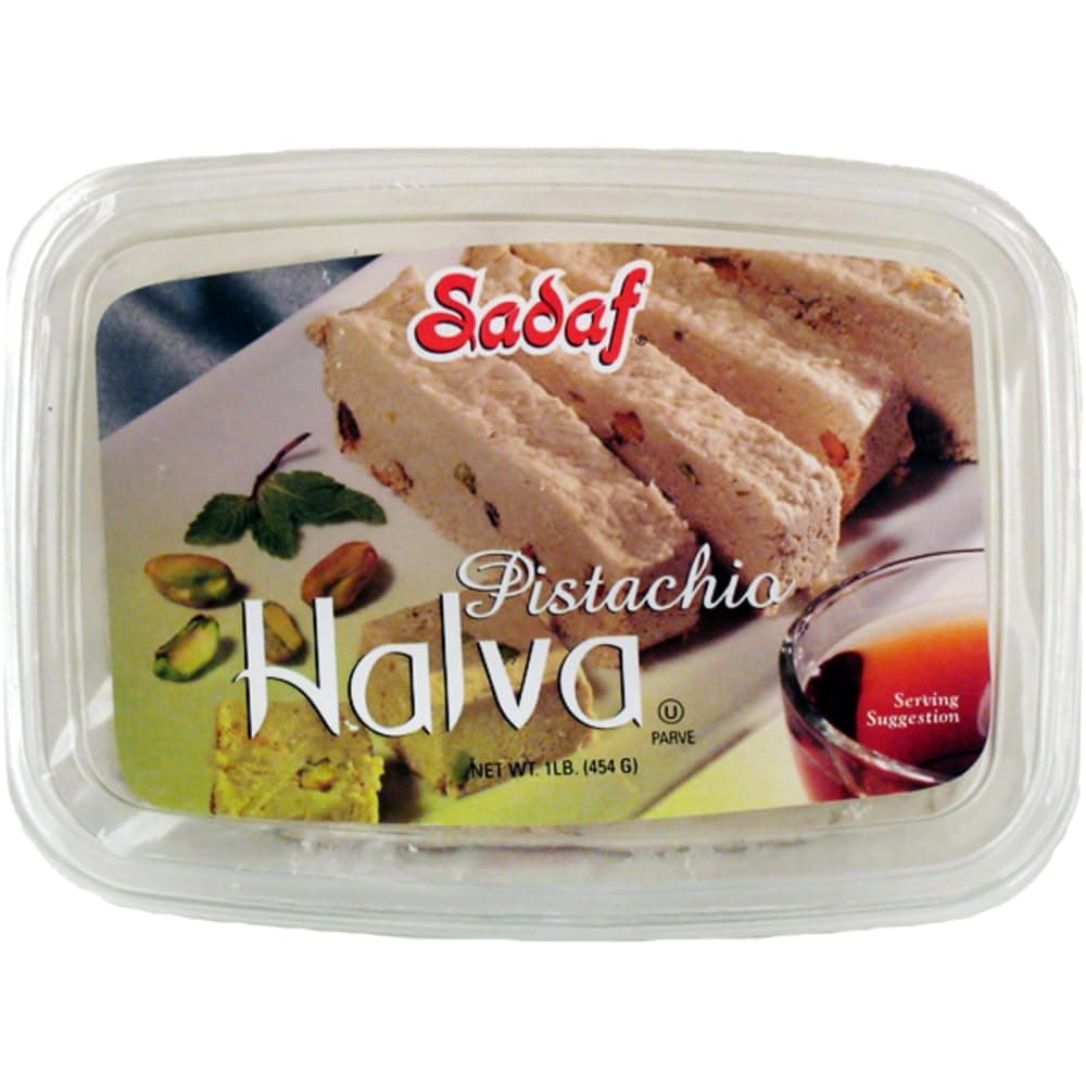 Sadaf Halva Pistachio - Halva Pistachio Dessert for Food Flavoring & Snacking - Sweet Pistachio Halva - Middle Eastern Cuisine - Kosher - 16 oz