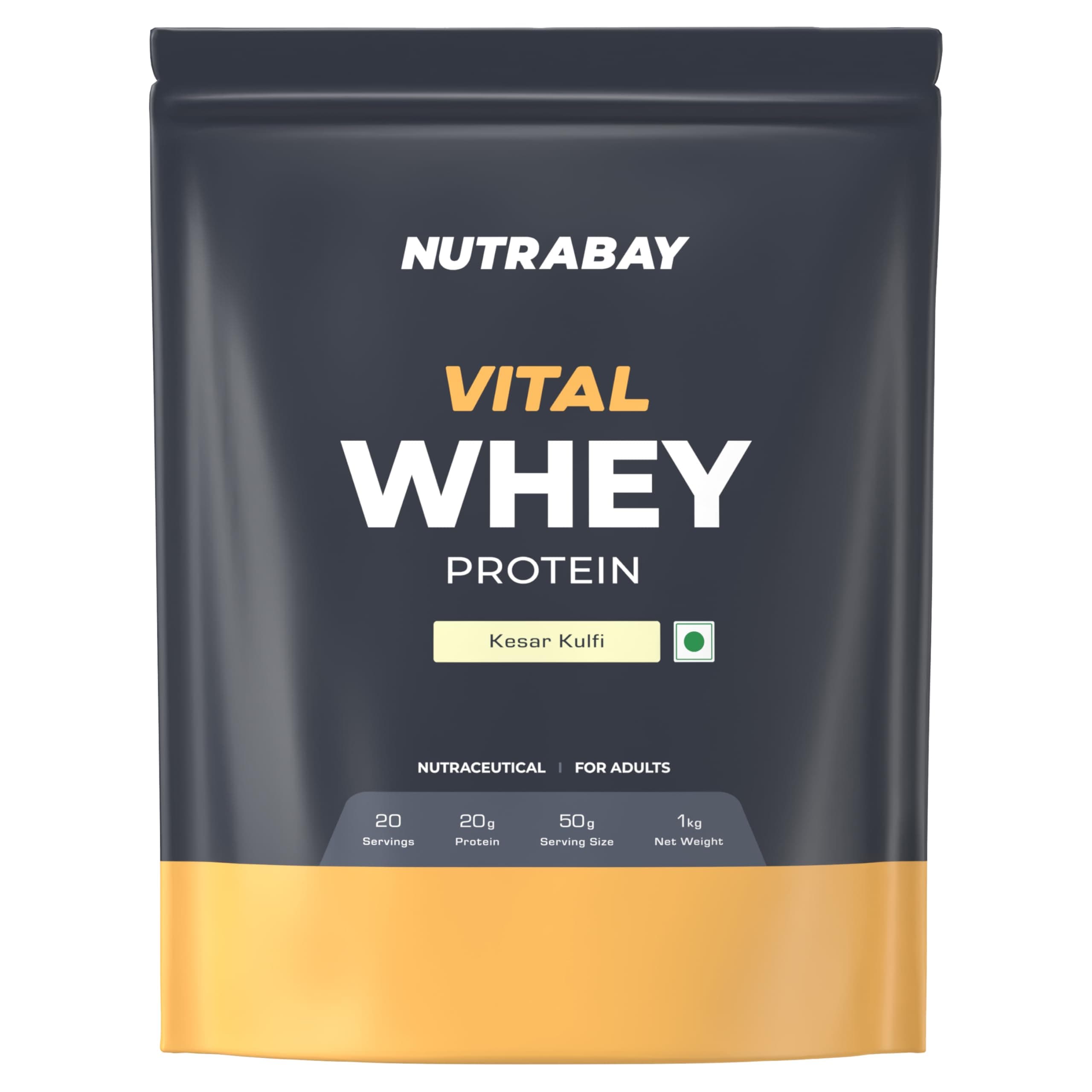 Gold Vital Whey Protein Powder for Beginners with Added Vitamins & Minerals – Muscle Growth & Body Strength– 1kg, Kesar Kulfi | Easy to Digest | 100% Authentic Imported Clean Protein