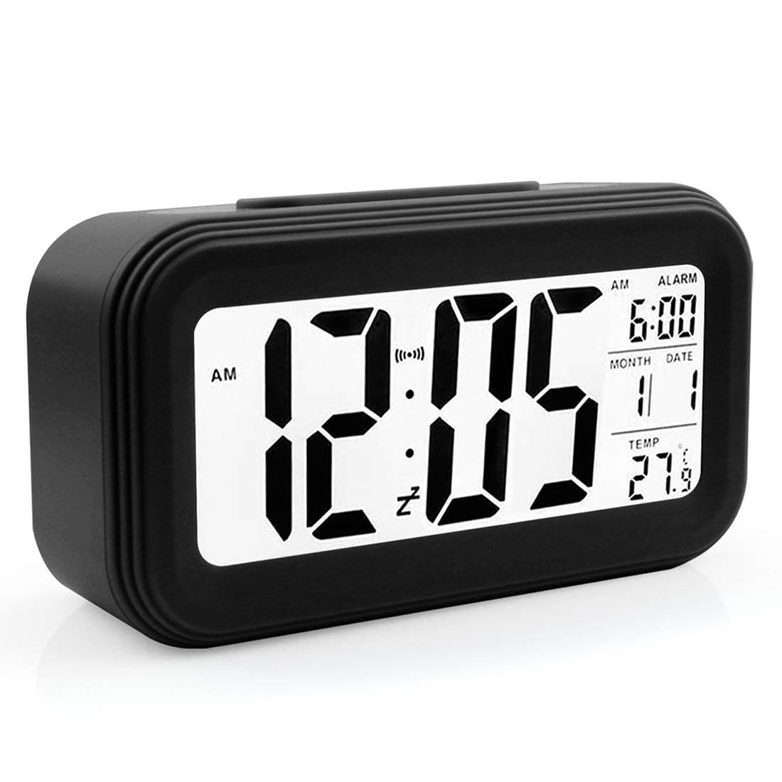 Topkey Digital Alarm Clock Bedside Loud Alarm Travel Clocks Snooze Night Light LCD Display Battery Operated Date Temperature Smart Clock (Black)