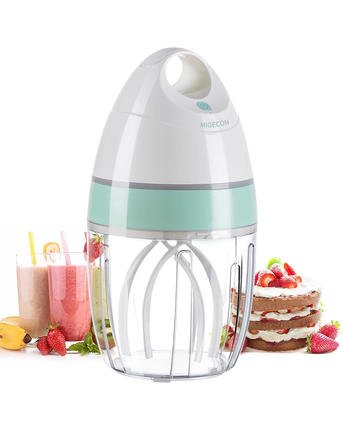 MIGECON Stand Mixer Electric Kitchen Mixer Egg Stand Shampoo Frother Milk Frother Hands-f r e e Mixer Electric Whisk Drink Mixer for Food Whipping,Whisk Egg White,Cake Mixer, Milk Foamer Frother 900ml