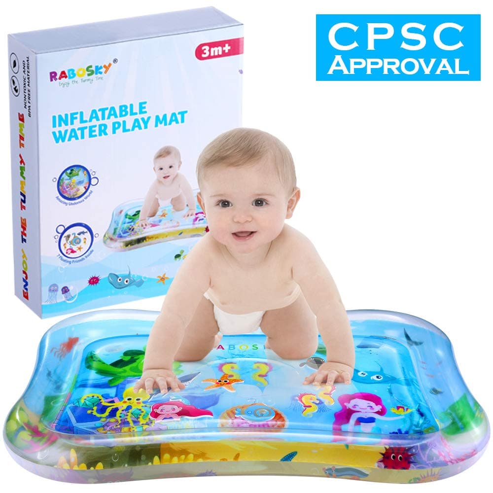 Rabosky Newborn Gift for 3 6 9 to 12 Month Baby Boys and Girls, Inflatable Tummy Time Water Mat for Baby Early Development and Stimulation Growth