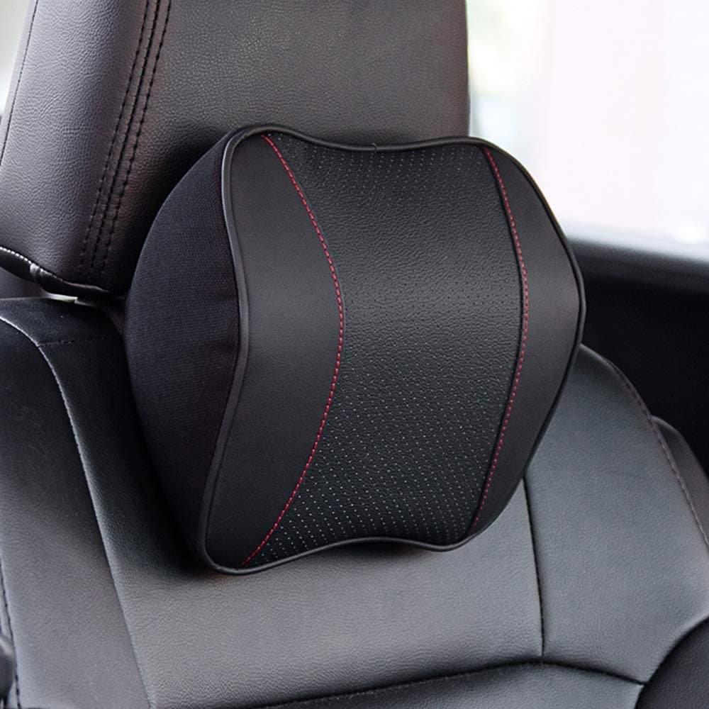 Car Headrest,Car Seat Neck Rest Pillow,Comfort Headrest Cushion for Chair,100% Memory Foam Cervical Support,Leather Headrest for Driving,Relieve Neck Pain,Neck Supports for Car(Black)