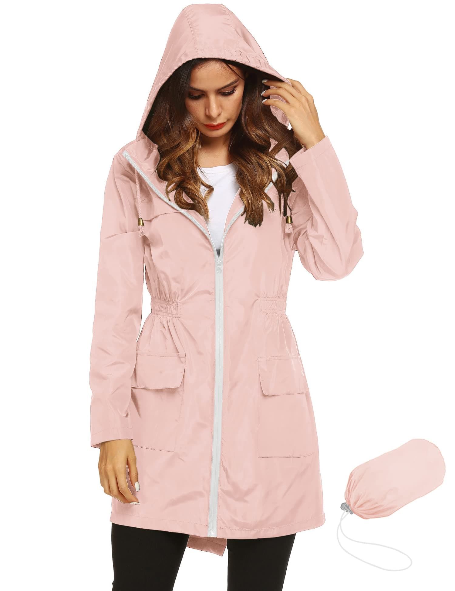 Lomon Women Waterproof Lightweight Rain Jacket Active Outdoor Hooded Raincoat