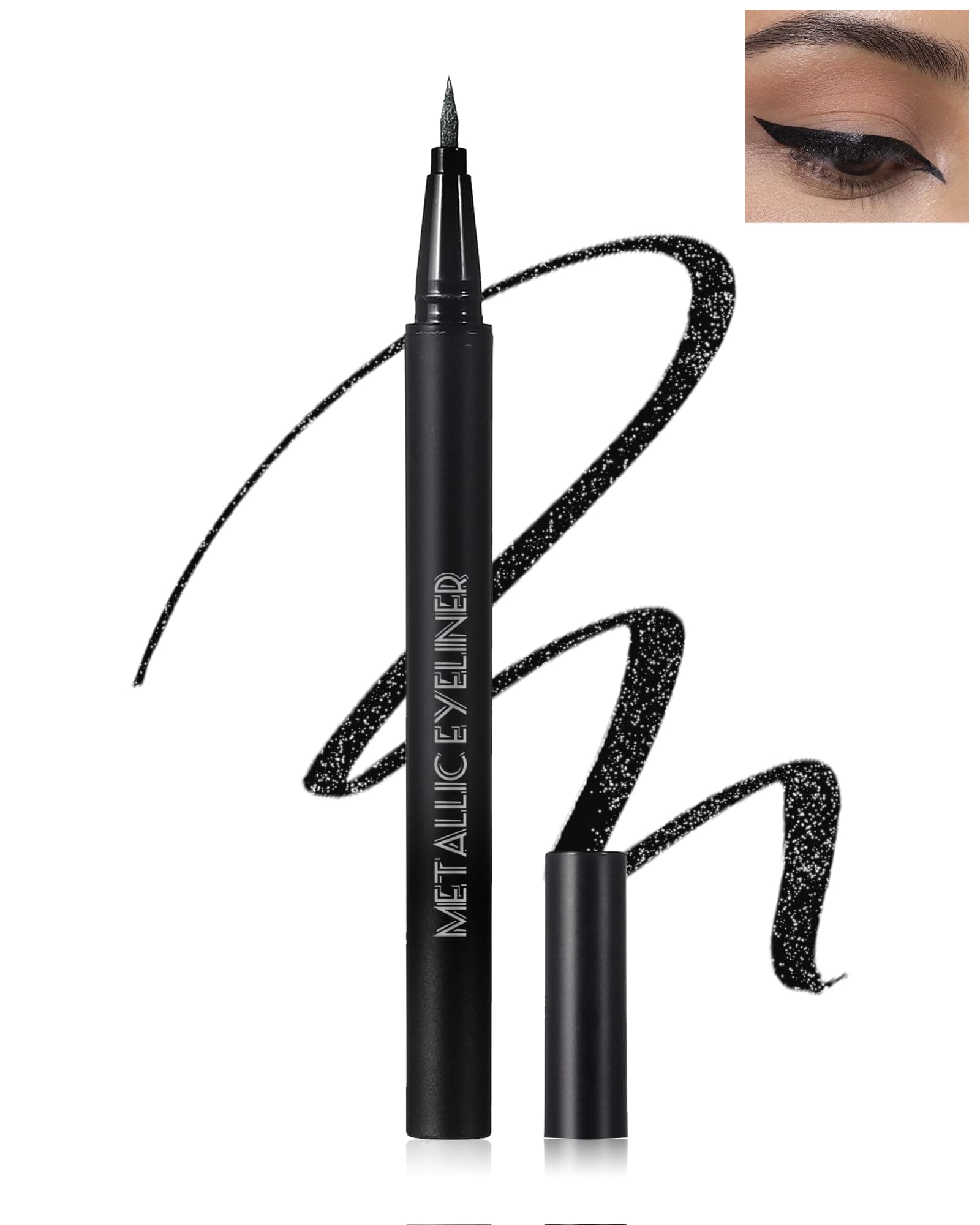 Metallic Shimmer Liquid Eyeliner, Black Glitter Eyeliner Waterproof Long-Stay 24H, Sparkling Finish Eye Liner Pen, Ultra-Fine Tip & Smooth Application, High Pigmented Smudge-Proof Makeup for Women-10