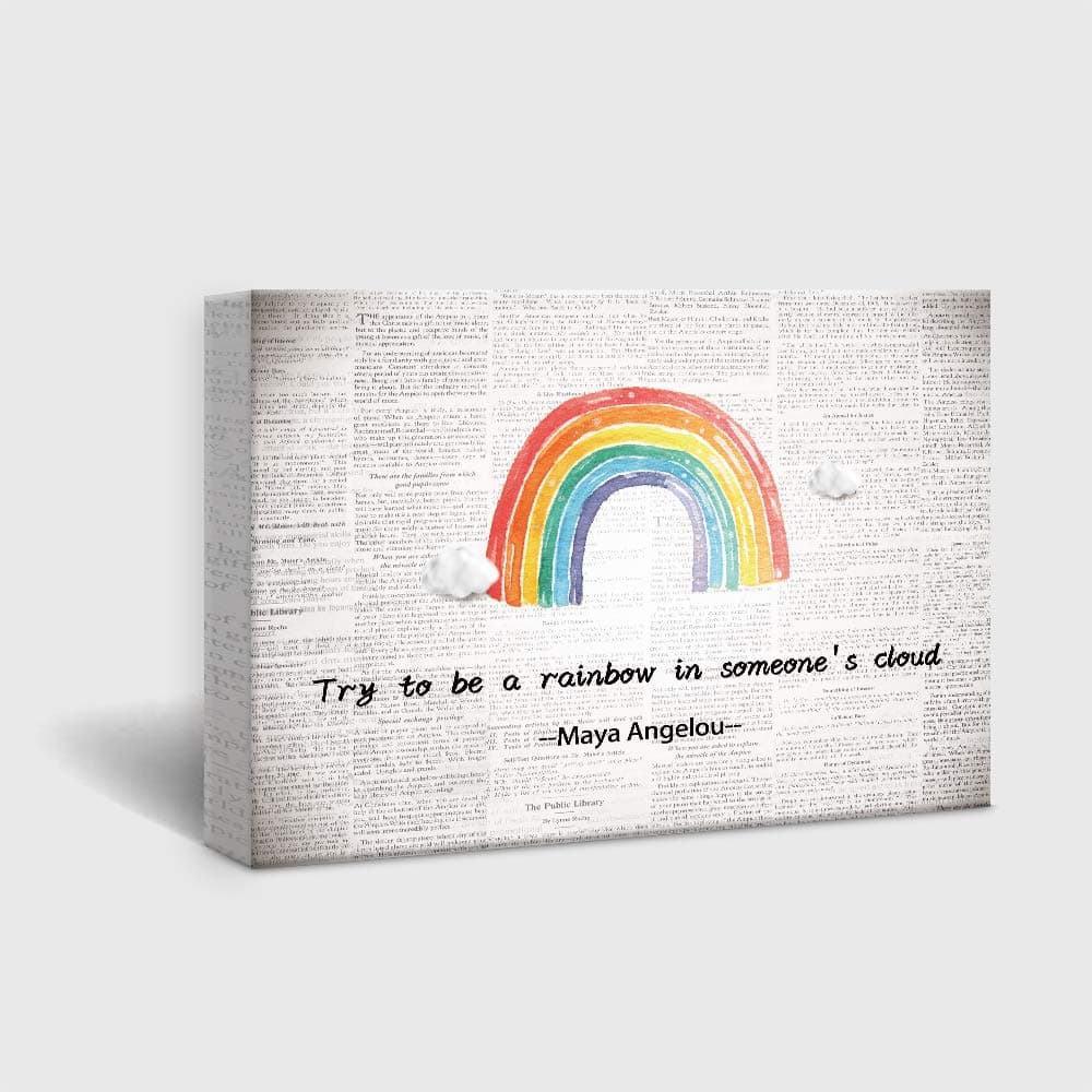 Maya Try to be a rainbow Canvas Wall Art, Inspirational Gifts Canvas Wall Art Quotes for Kids Girl daughter Sister mom Women, Living Room Bedroom Office Teen Girl Room Decor,11.5"x15"