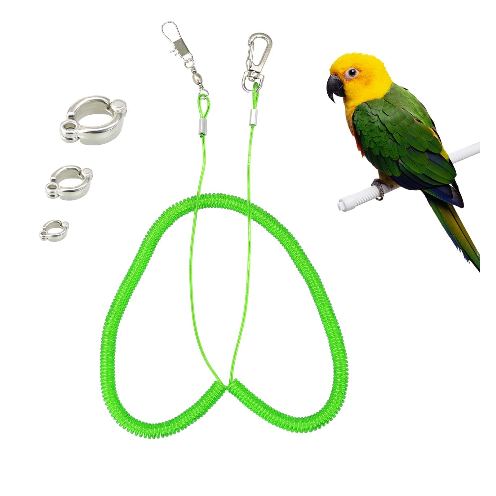 Wishlotus Parrot Flying Rope, 5 Meters Parrot Foot Chain Flying Training Leash Outdoor，Anti-Bite Elastic String Training Harness for Agapornis Fischeri Cockatiels Starling Birds (Green)