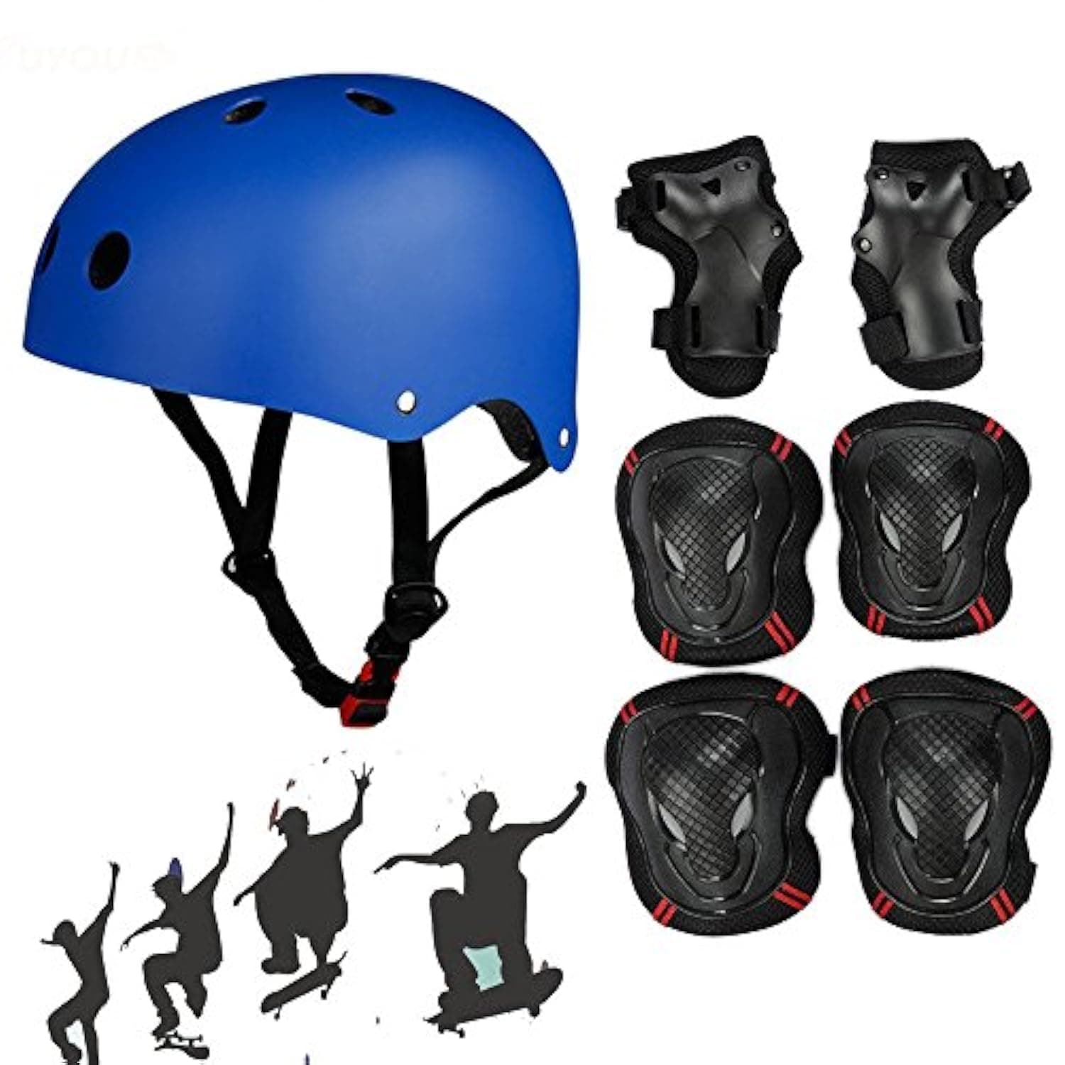 Adjustable Skateboard Skate Helmet with Protective Gear Knee Pads Elbow Pads Wrist Pads for Youth Outdoor Sports, BMX, Skateboard, Scooter, Bike, Roller, Kid's Protective Gear Set