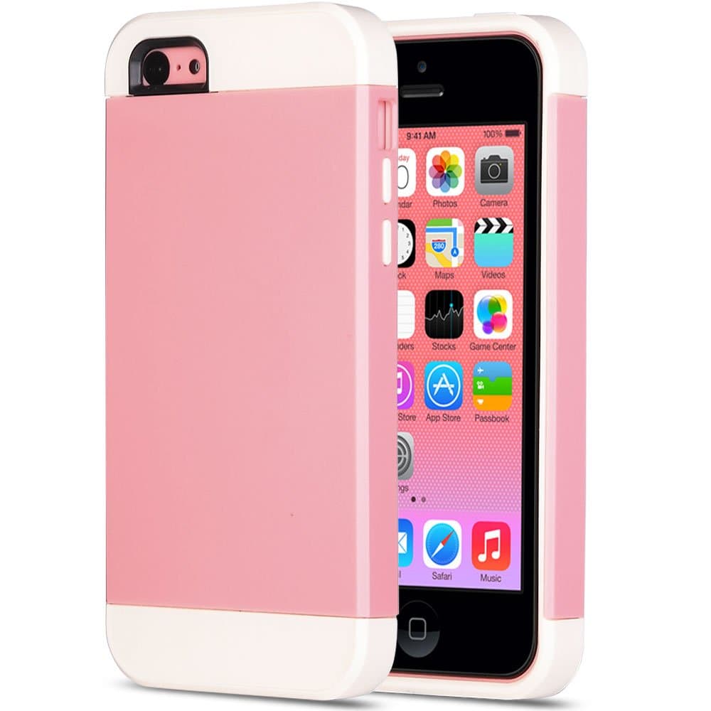 ULAK iPhone 5C Case, Slim Apple iPhone 5C Cases Lightweight Dual Color Protective Case Cover for Apple iPhone 5C Pink + White