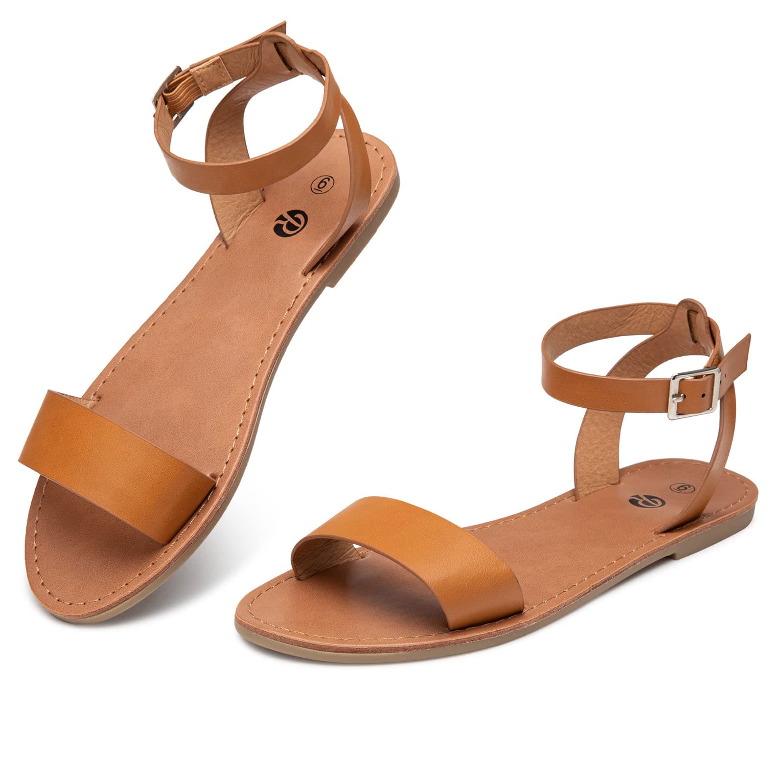 Rekayla Flat Faux Leather Ankle Strap and Adjustable Buckle Sandals for Women