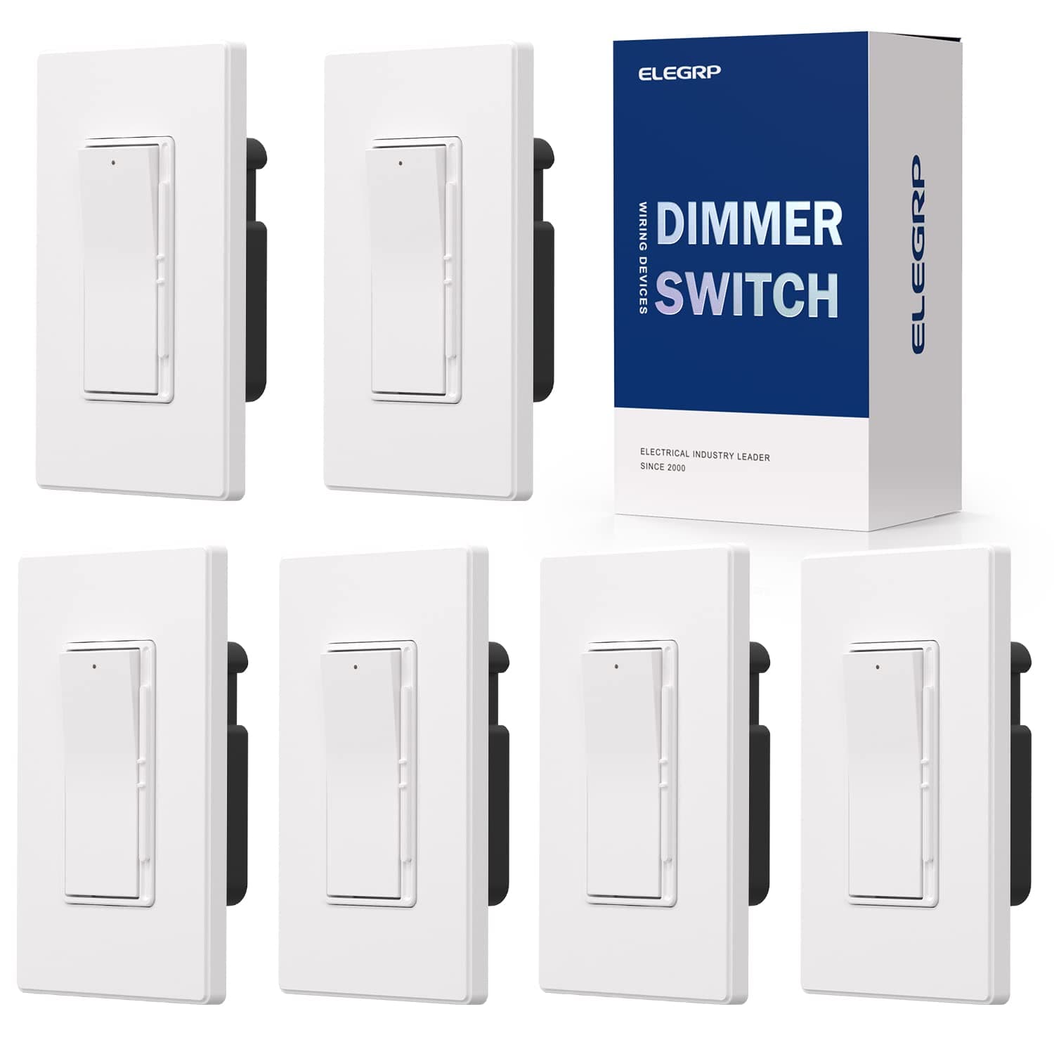 - ELEGRP Digital Dimmer Light Switch for 300W Dimmable LED/CFL Lights and 600W Incandescent/Halogen, Single Pole/3-Way LED Slide Dimmer, Wall Plate Included, UL Listed, 6 Pack, Matte White