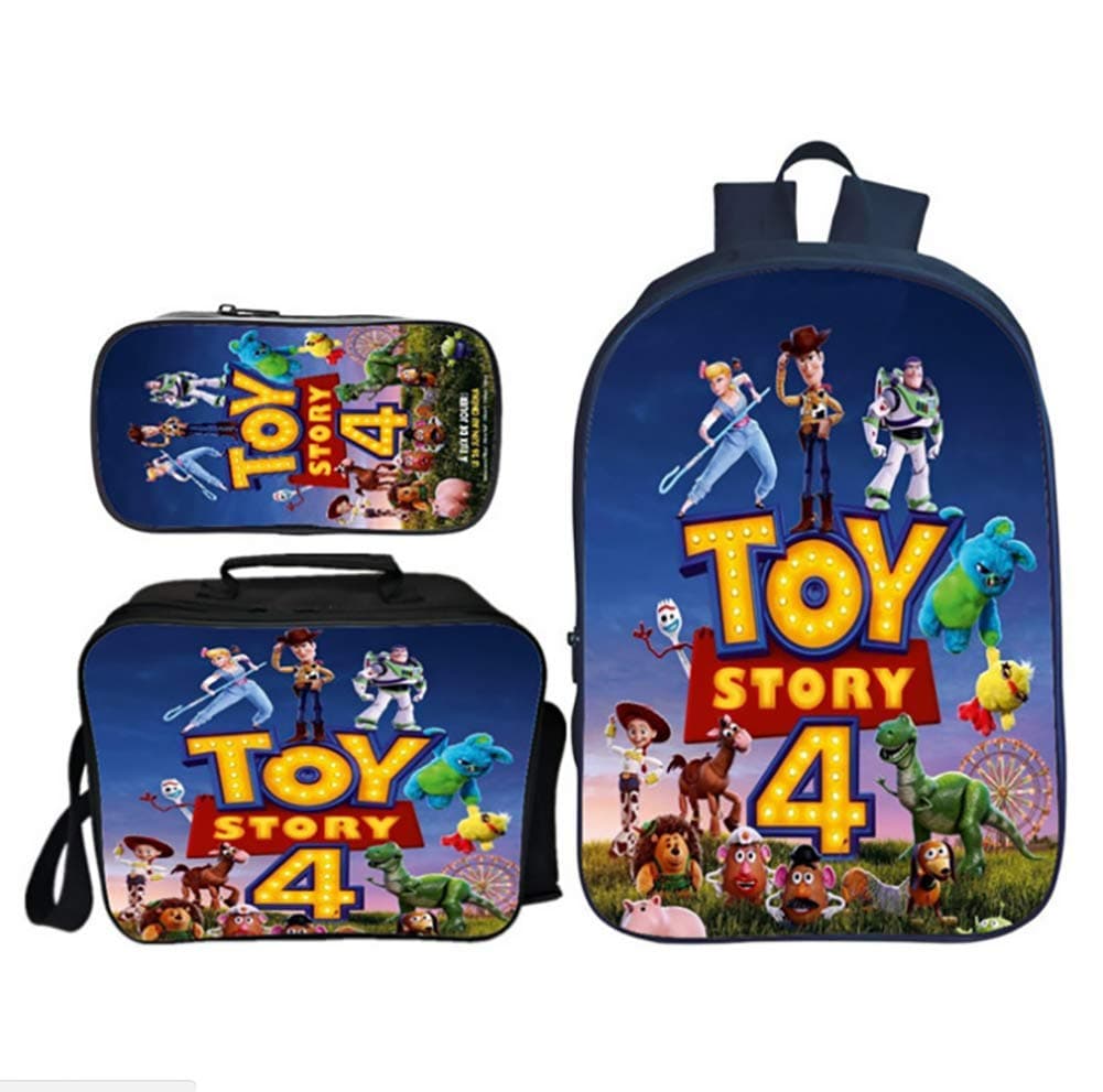 TREES Daypack set 3D Printing Toy Story 4 Pattern Lightweight Student Bookbags Insulated Lunch Bag Pencil Case 3 pieces,a