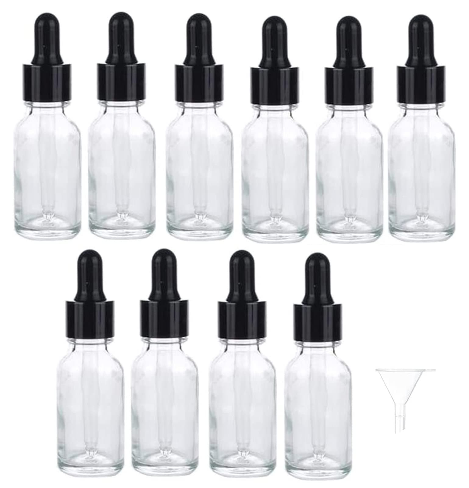 10Pack Eye Dropper Glass Bottles, 10ml Clear Glass Tincture Bottles Leakproof Travel Bottles with Eye Droppers & Funnels for Essential Oils, Liquids, Colognes, Perfumes, Chemistry Lab Chemicals, Clear