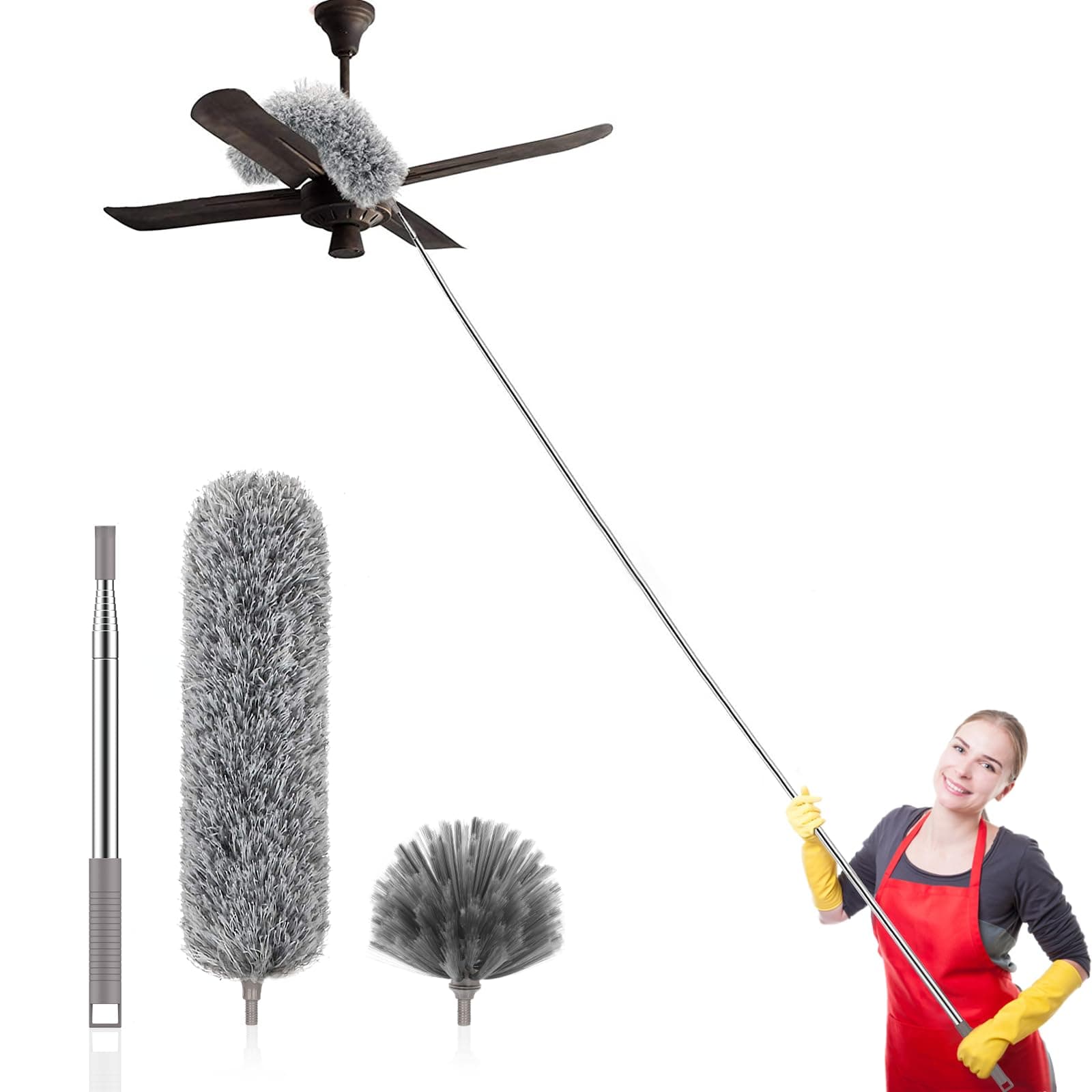 SetSail Dusters for Cleaning, 100-inch Extra-Long Cobweb Duster with Extension Pole, Bendable Microfiber Head & Cobweb Brush Washable Ceiling Fan Cleaner Duster Kit for High Ceilings, Corner