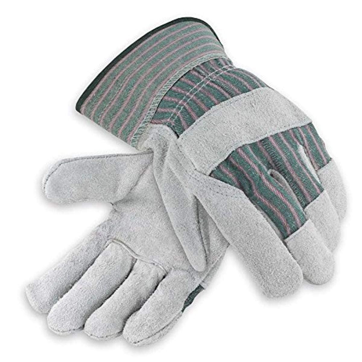 Heavy Shoulder Leather Palm Gloves Safety Cuff Green Stripe 12 Pack 2114, 2x-large