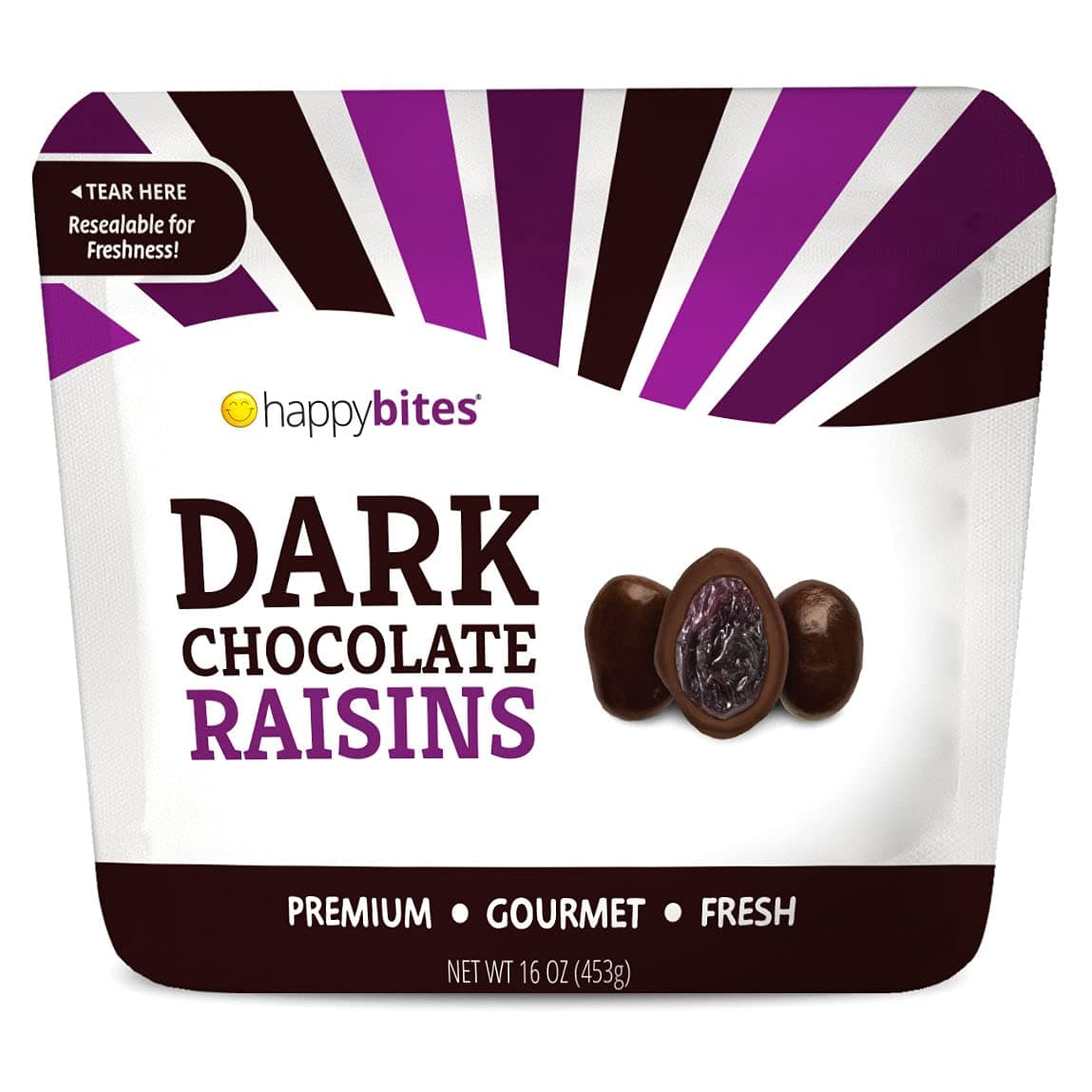 Happy Bites Dark Chocolate Covered Raisins - Dark Chocolate - Resealable Pouch Bag (1 Pound)