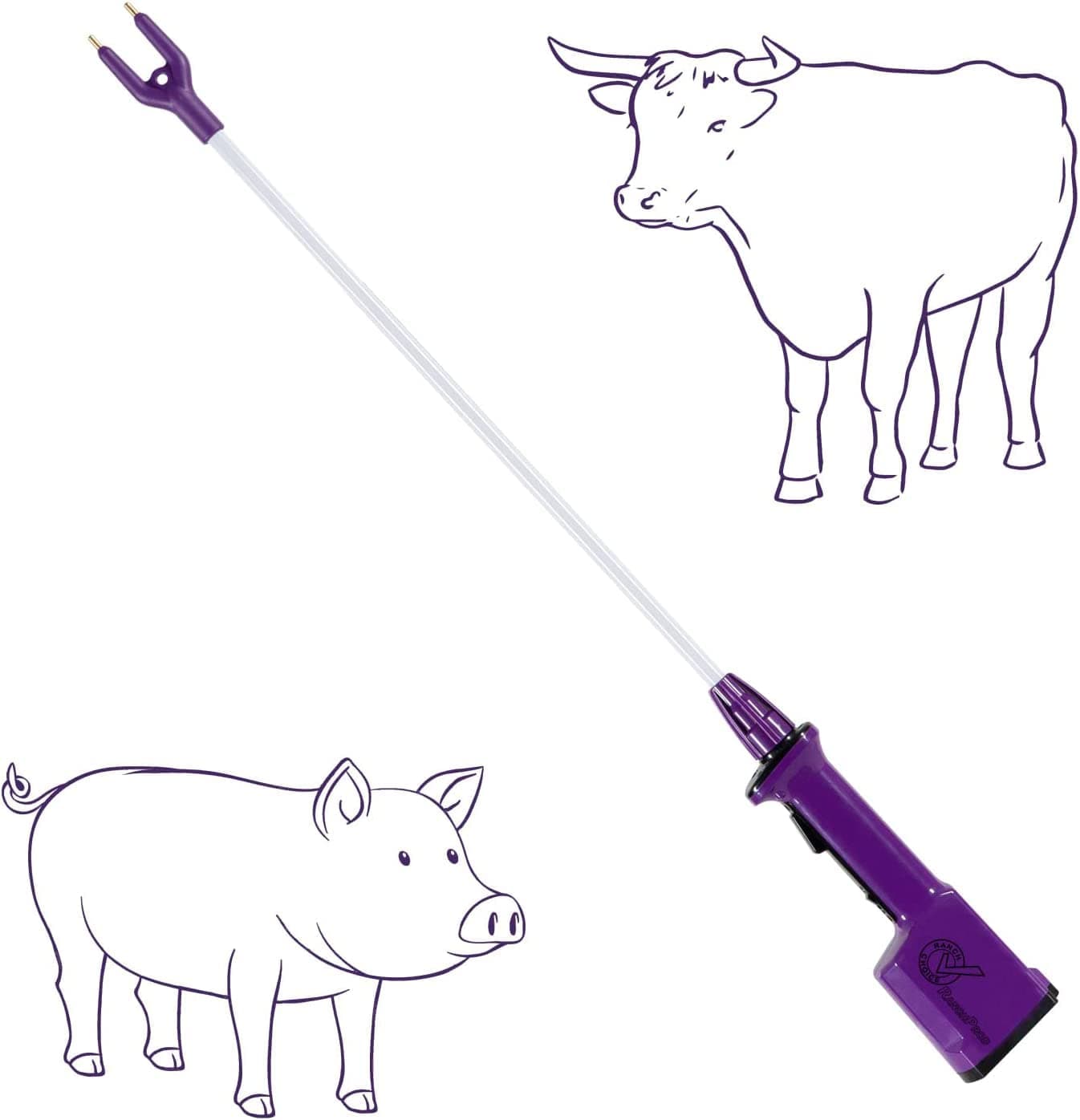 Purple Rechargeable Livestock Prod Waterproof Cattle prod with 43“ Flexible Shaft (Total Length 53 1/2 inch)