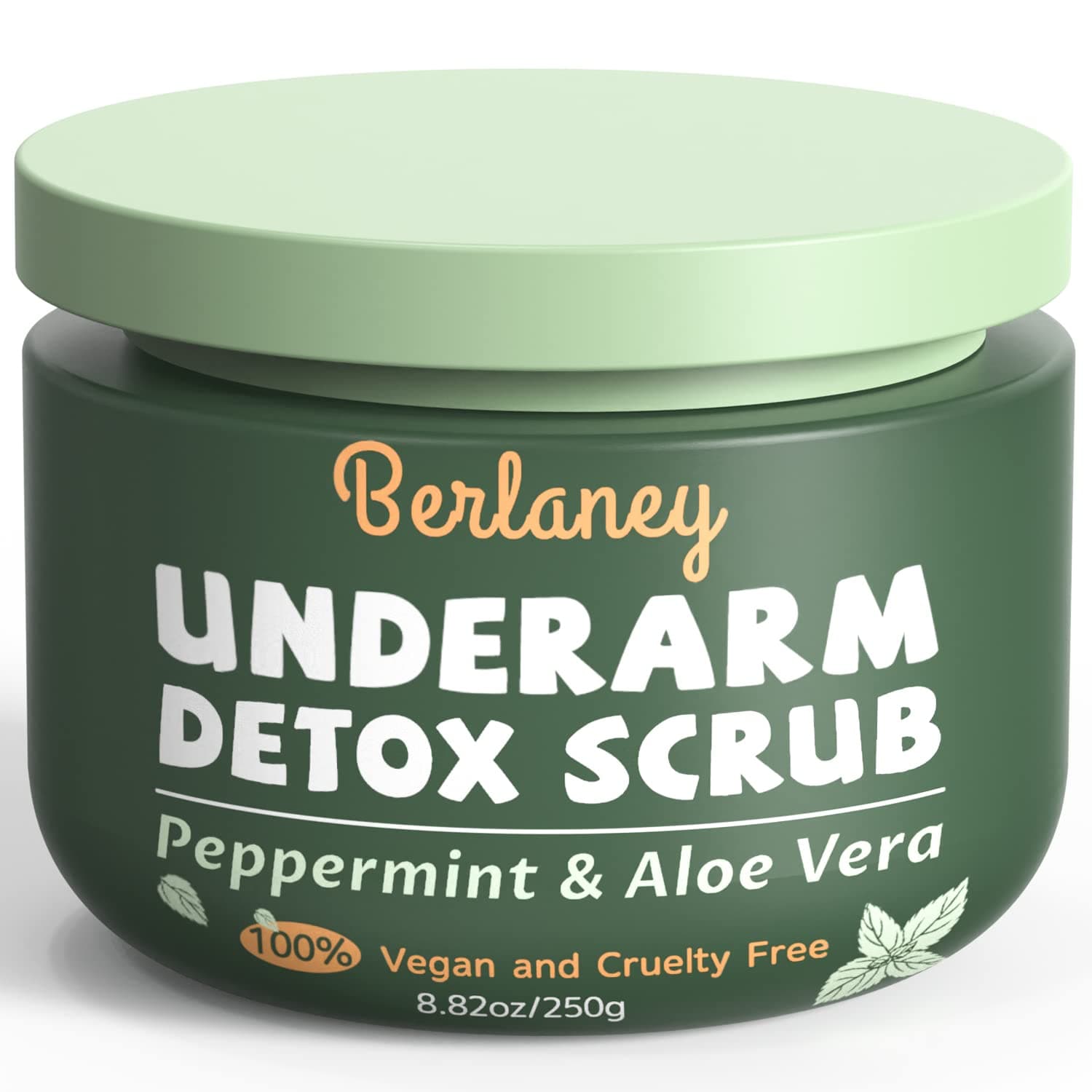 Armpit Detox Scrub 8.8 oz with Peppermint, Aloe Vera and Walnut Shell Powder, Underarm Scrub Helps on Removing Odor, Deep Cleanse & Exfoliating, also for Legs, Knee, Feet, Hands Whole Body