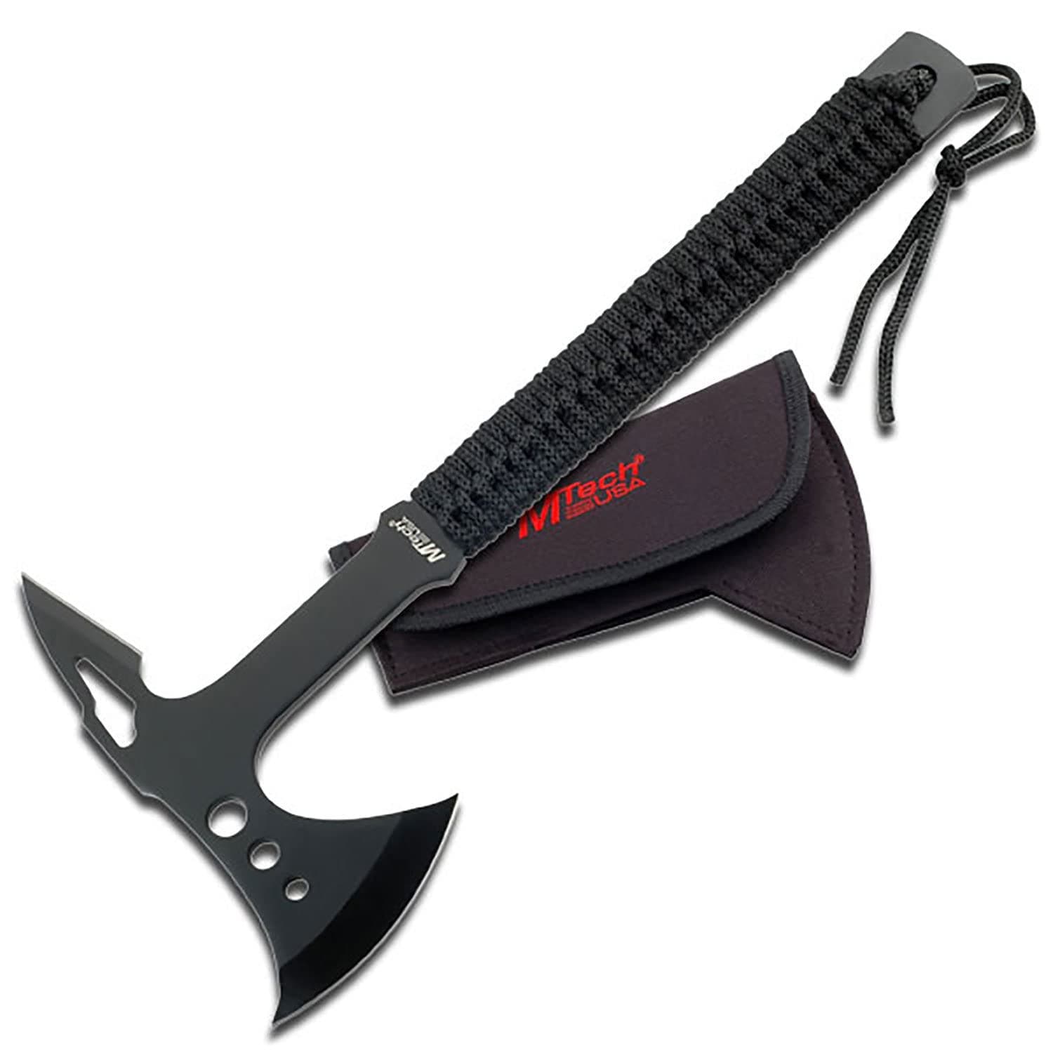 MT-AXE8 Camping Axe, Black Stainless Steel, Cord Wrapped Handle, 15-Inch Overall