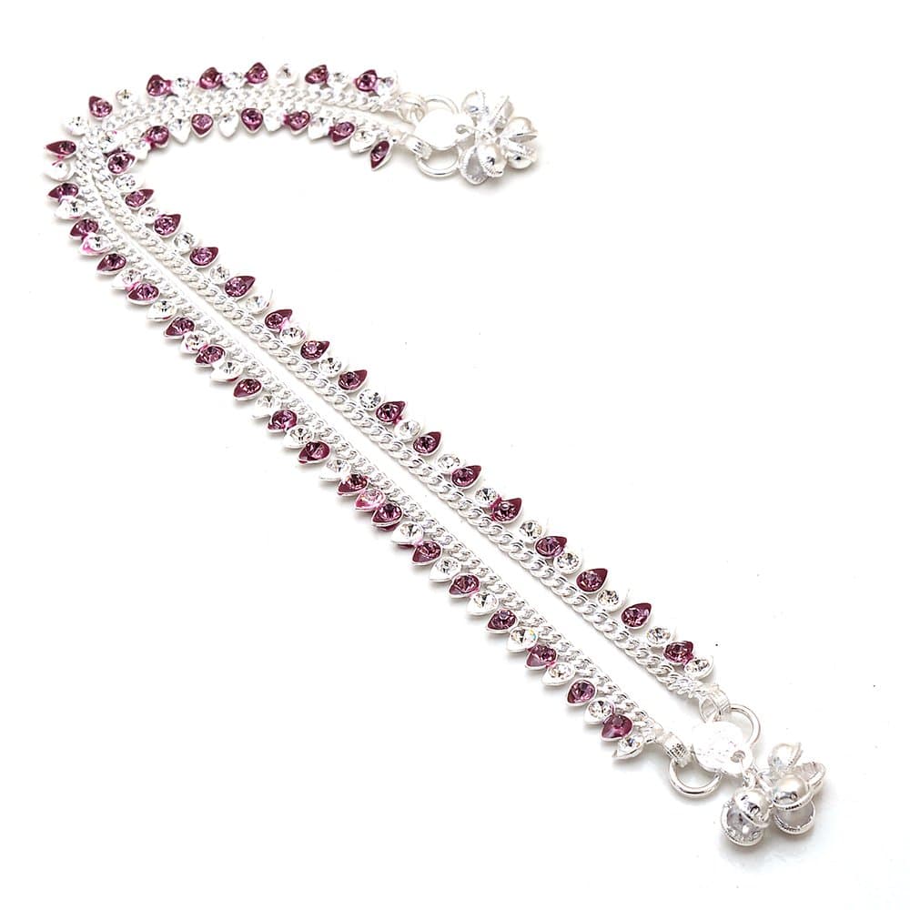 JewarHaat CZ Ad Silver Plated Indian Anklets for Women