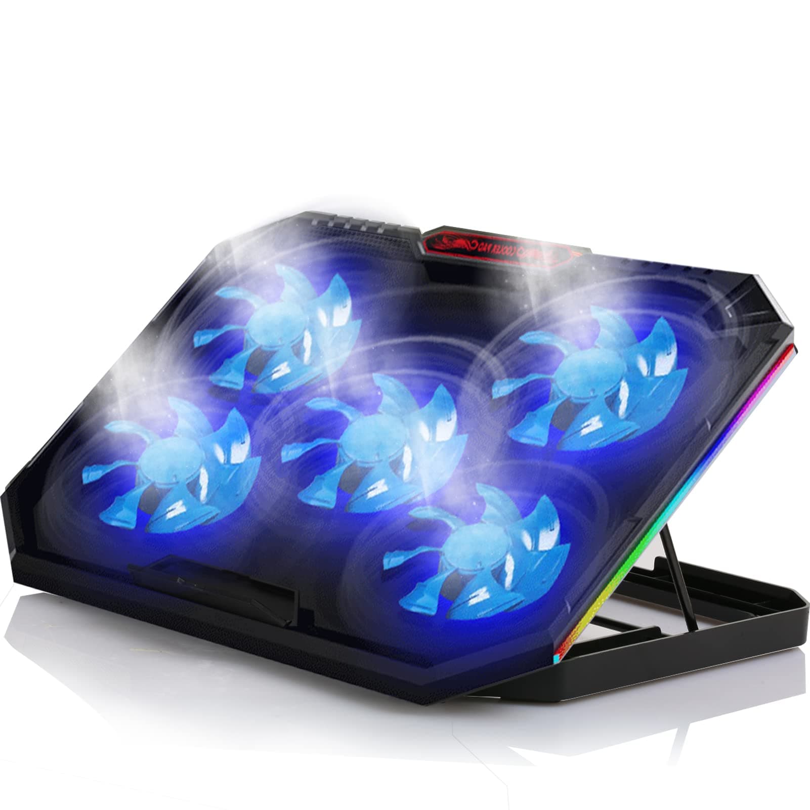 Portable Quiet Laptop Cooling Pad - Cooling pad with12 Kinds of RGB Side Light, for Below 18 Inch Laptop ,USB Powered, Perfect for Gaming and Working